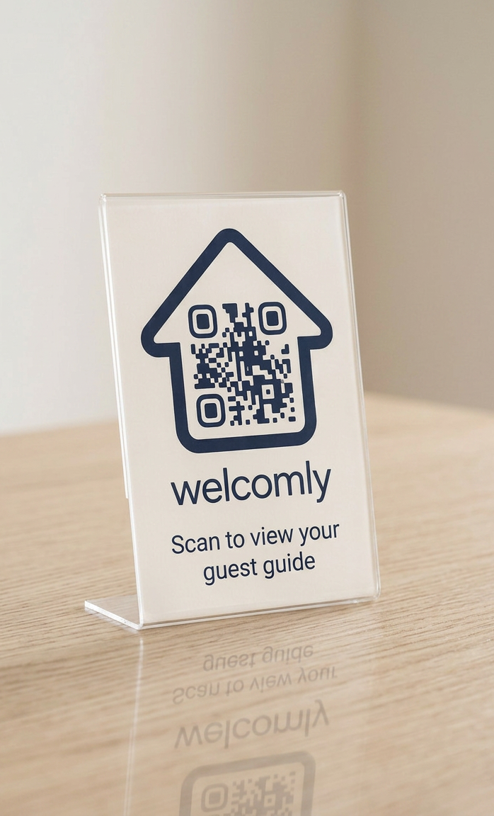 A Welcomly QR code stand